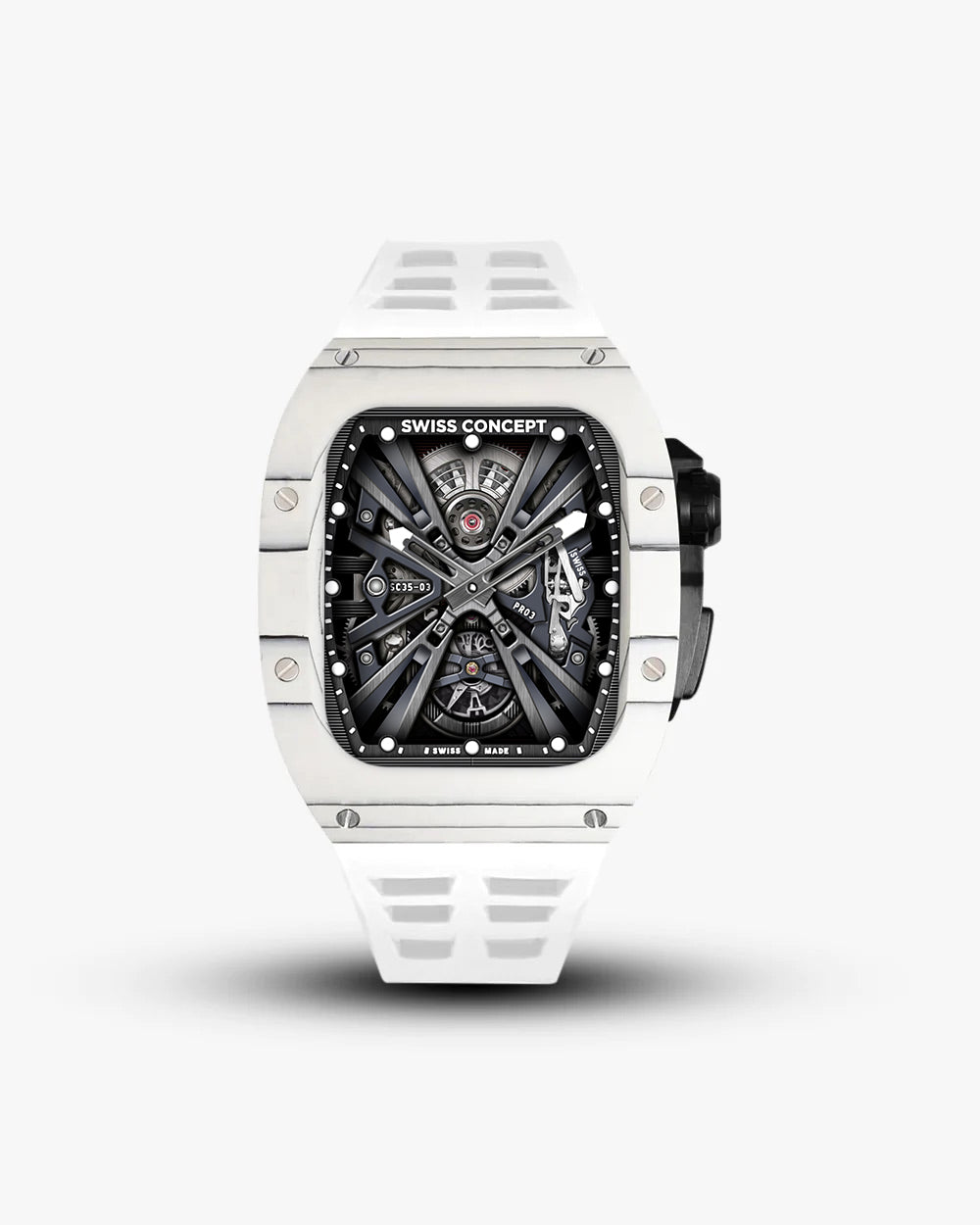Swiss Concept Racing Elite Edition Bianco Forged Carbon, Matte Black & Alpine White Apple Watch Case - Swiss Design