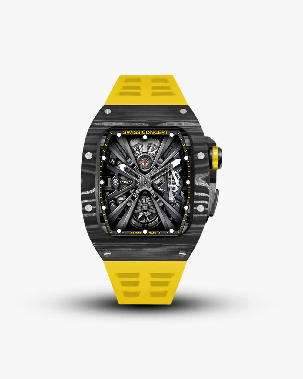Swiss Concept Racing Elite Edition Nero Forged Carbon, Matte Black & Modena Yellow Apple Watch Case - Swiss Design