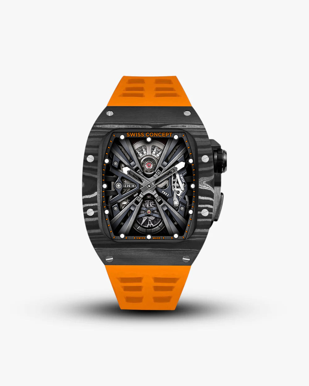 Swiss Concept Racing Elite Edition Nero Forged Carbon, Matte Black & Arancio Orange Apple Watch Case - Swiss Design