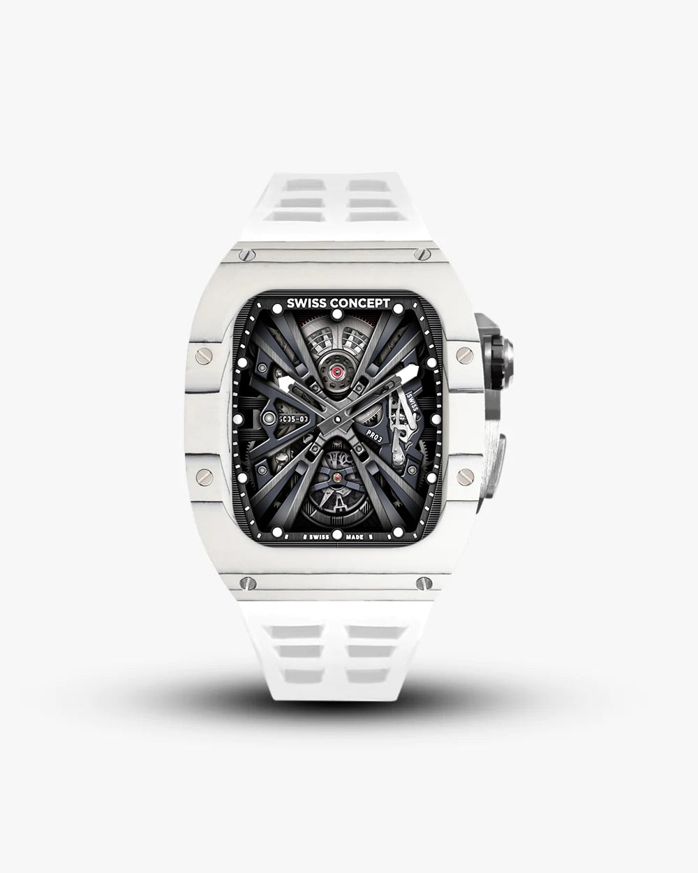 Swiss Concept Racing Elite Edition Bianco Forged Carbon, Stainless Steel & Alpine White Apple Watch Case - Swiss Design