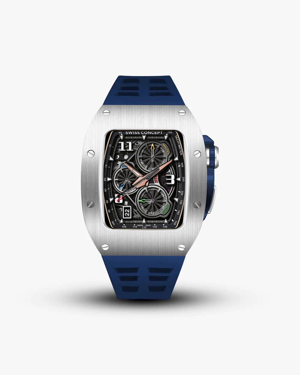 Swiss Concept Racing Pro Edition Stainless Steel & Azure Blue Apple Watch Case - Swiss Design