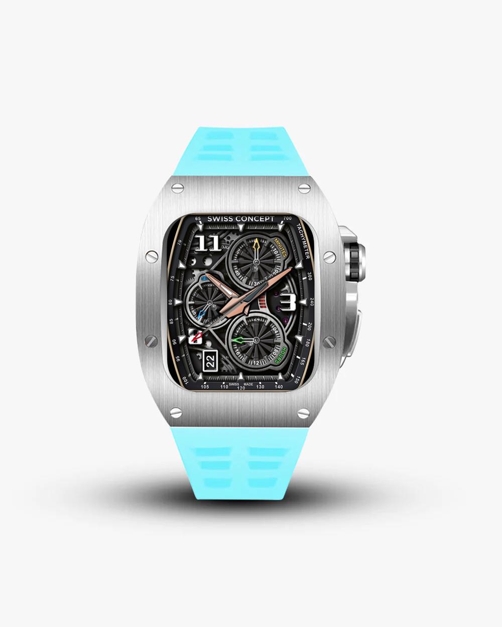 Swiss Concept Racing Pro Edition Stainless Steel & Miami Blue Apple Watch Case - Swiss Design